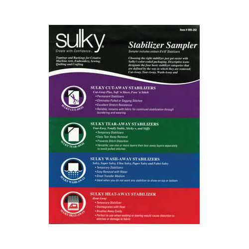 Sulky Paquet d'échantillon d'une feuille 8po x 10po de chacun des 19 genres d'entoilage Sulky