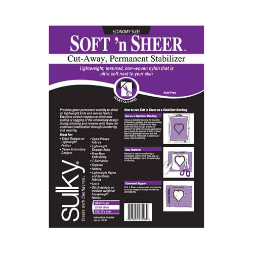 Sulky Paquet Sulky cut-away soft 'n sheer - blanc - 50cm x 2.75m (20po x 3v.)