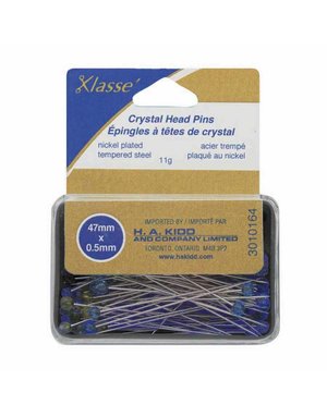 Klassé Klasse' crystal head pins blue/yellow 100pcs - 47mm