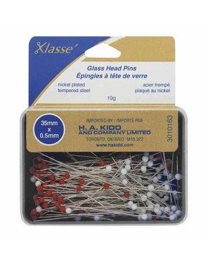 Klassé Klasse' glass head pins red/white 175pcs - 35mm (13⁄8″)