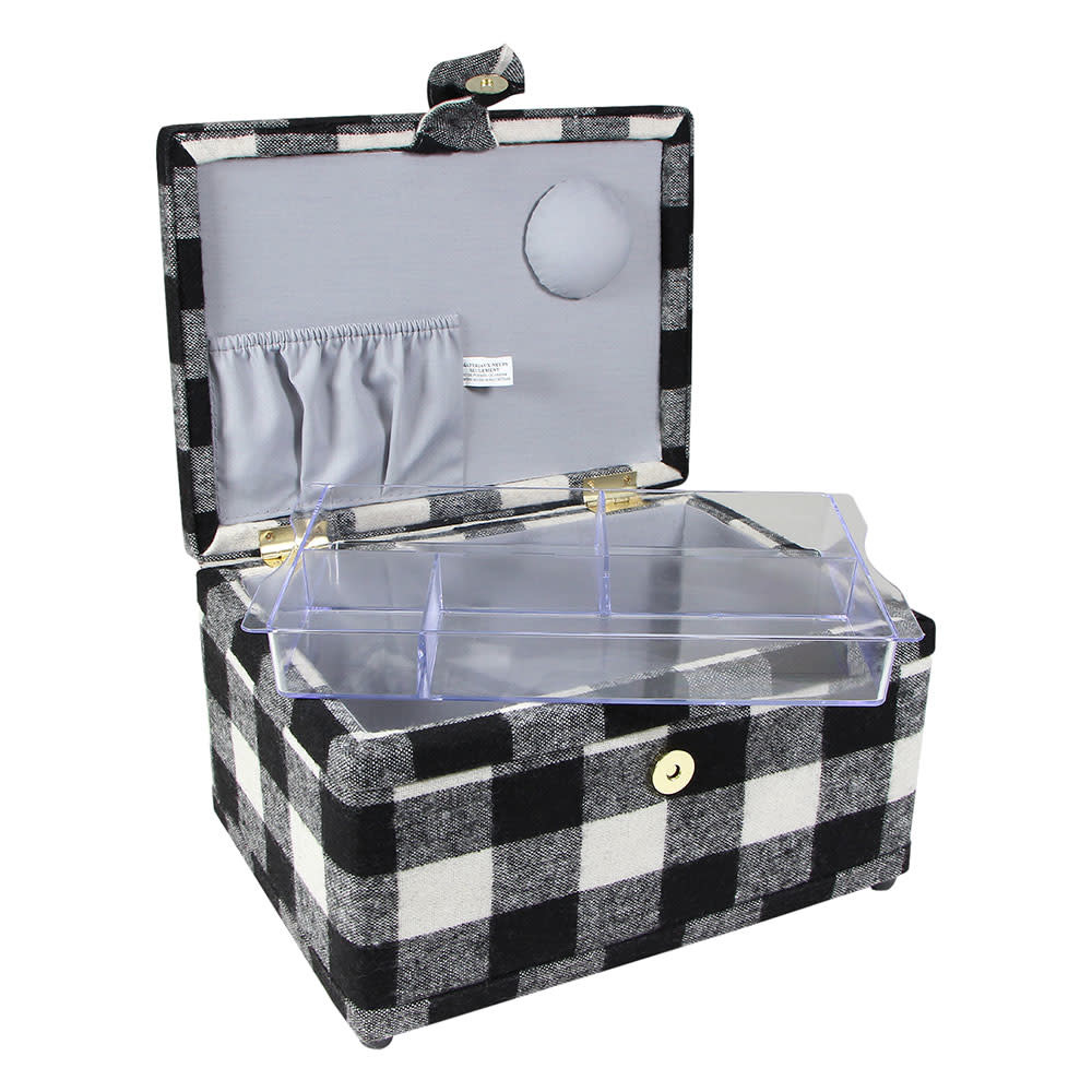 Vivace Vivace medium sewing basket - white and black plaid - 25 x 19 x 15cm (10" x 7 1/2" x 5 3/4")