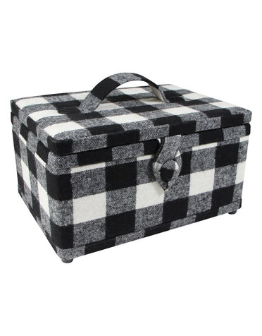 Vivace Panier à couture moyen Vivace - plaid blanc et noir - 25 x 19 x 15cm (10po x 7 1/2po x 5 3/4po)