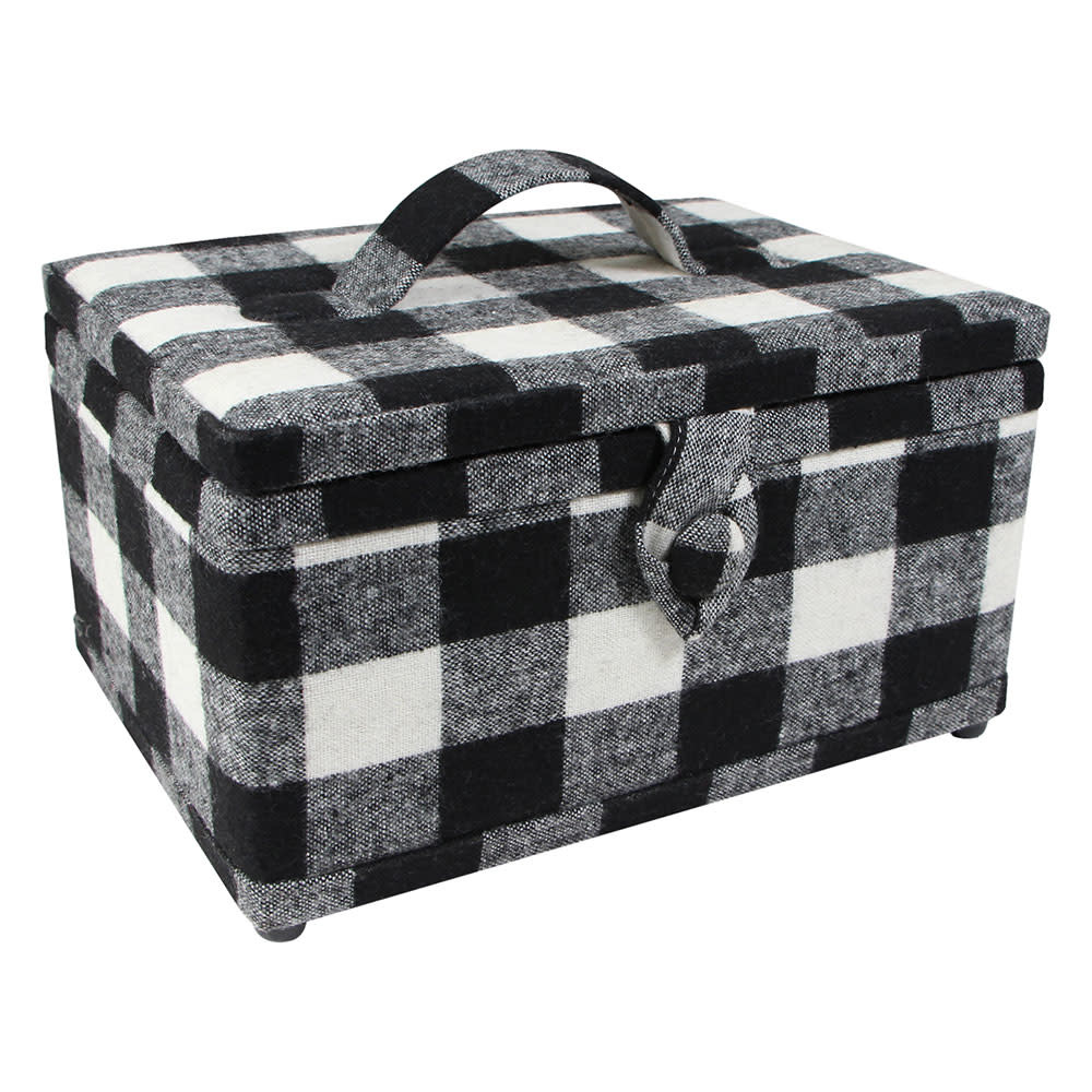 Vivace Vivace medium sewing basket - white and black plaid - 25 x 19 x 15cm (10" x 7 1/2" x 5 3/4")