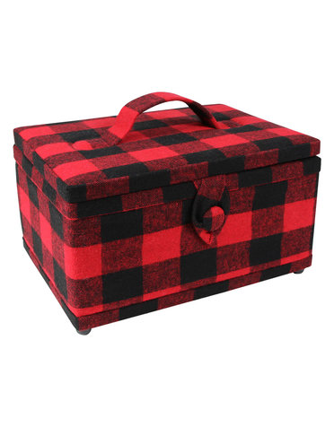 Vivace Panier à couture moyen Vivace - plaid rouge et noir - 25 x 19 x 15cm (10po x 7 1/2po x 5 3/4po)