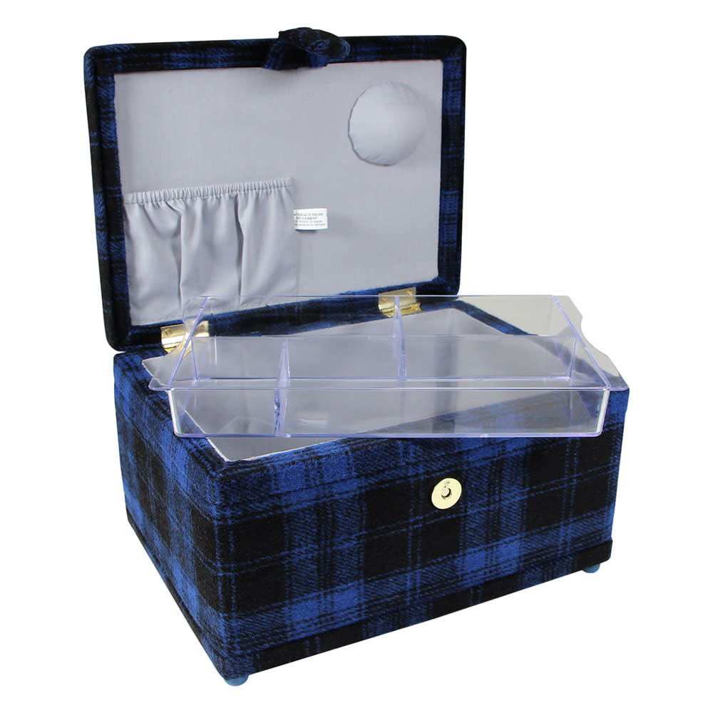 Vivace Vivace medium sewing basket - blue and black plaid - 25 x 19 x 15cm (10" x 7 1/2" x 5 3/4")