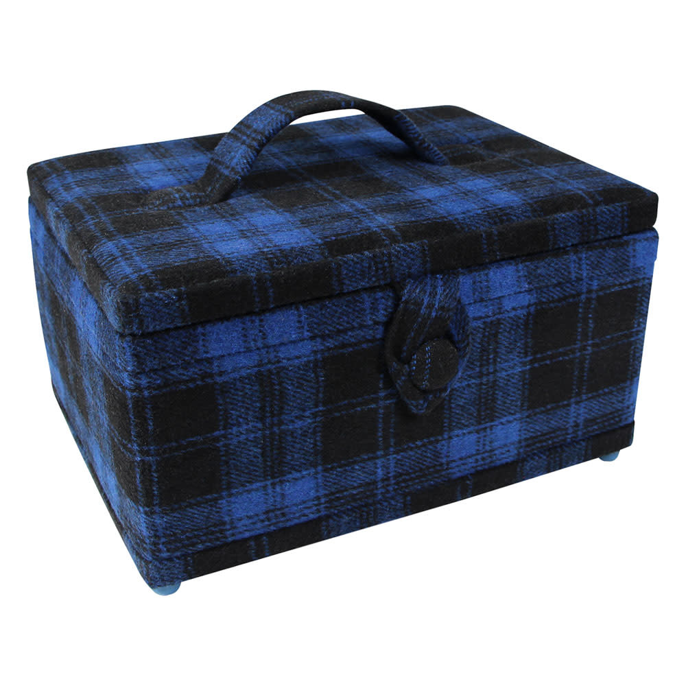 Vivace Panier à couture moyen Vivace- plaid bleu et noir - 25 x 19 x 15cm (10po x 7 1/2po x 5 3/4po)