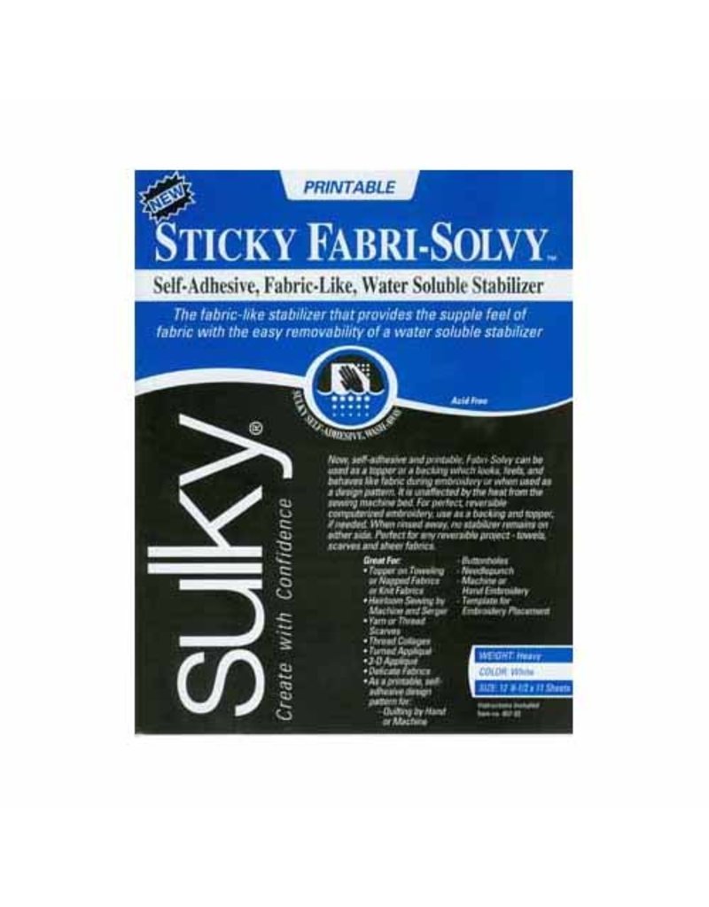 Sulky 12 feuilles SULKY Sticky Fabri-Solvy - blanc - 21.5 x 28cm (81⁄2″ x 11″)