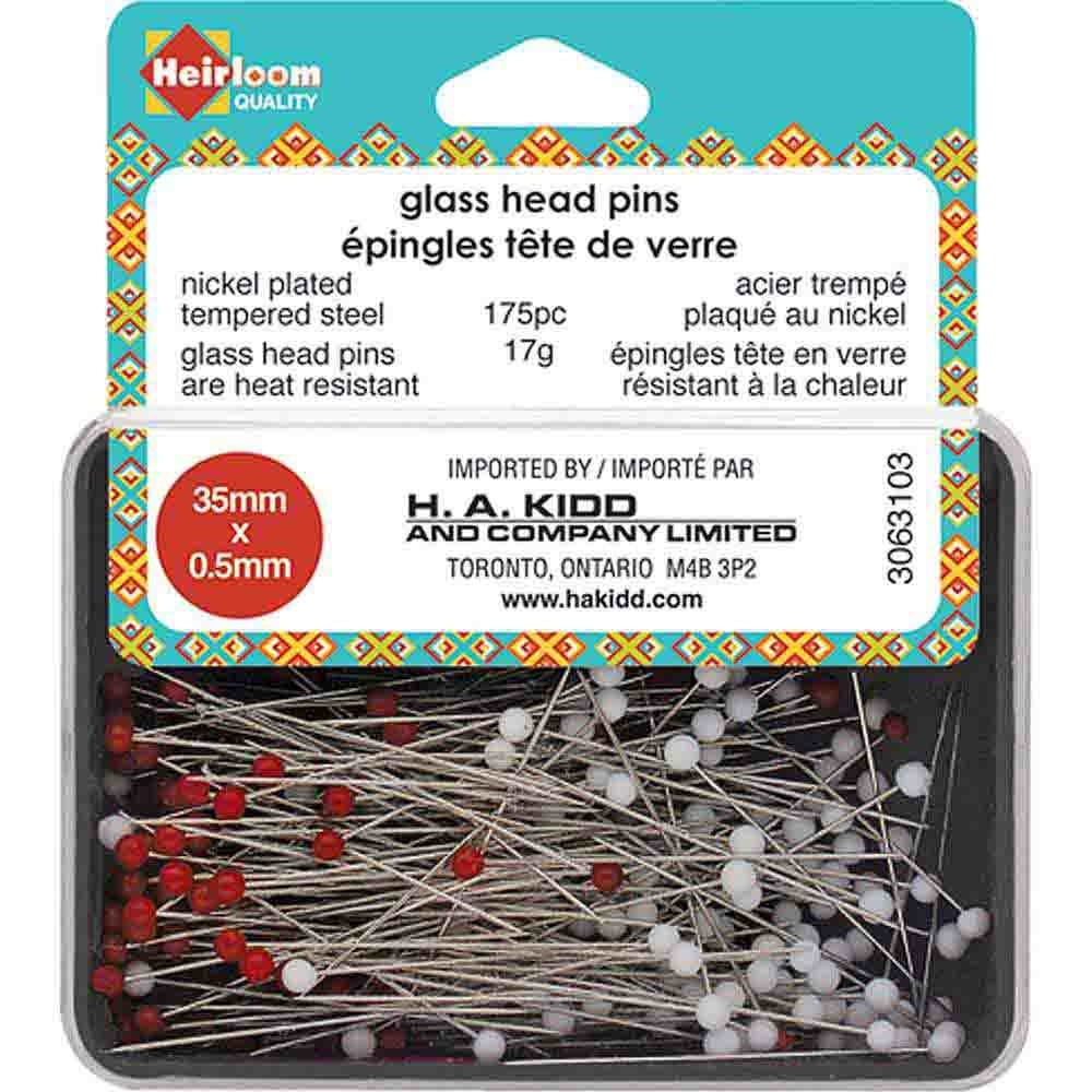 Heirloom Heirloom glass head pins - red & white - 35mm (13⁄8″)