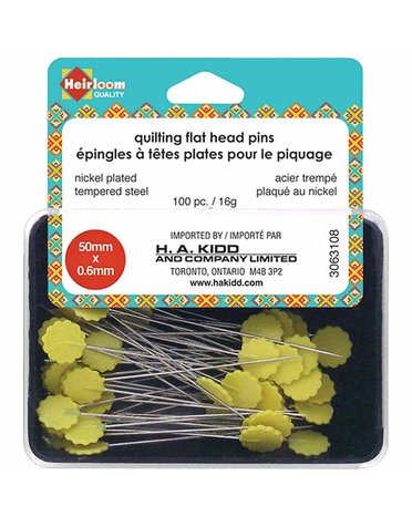 Heirloom Heirloom quilting flat head pins - yellow - 50mm (2″)