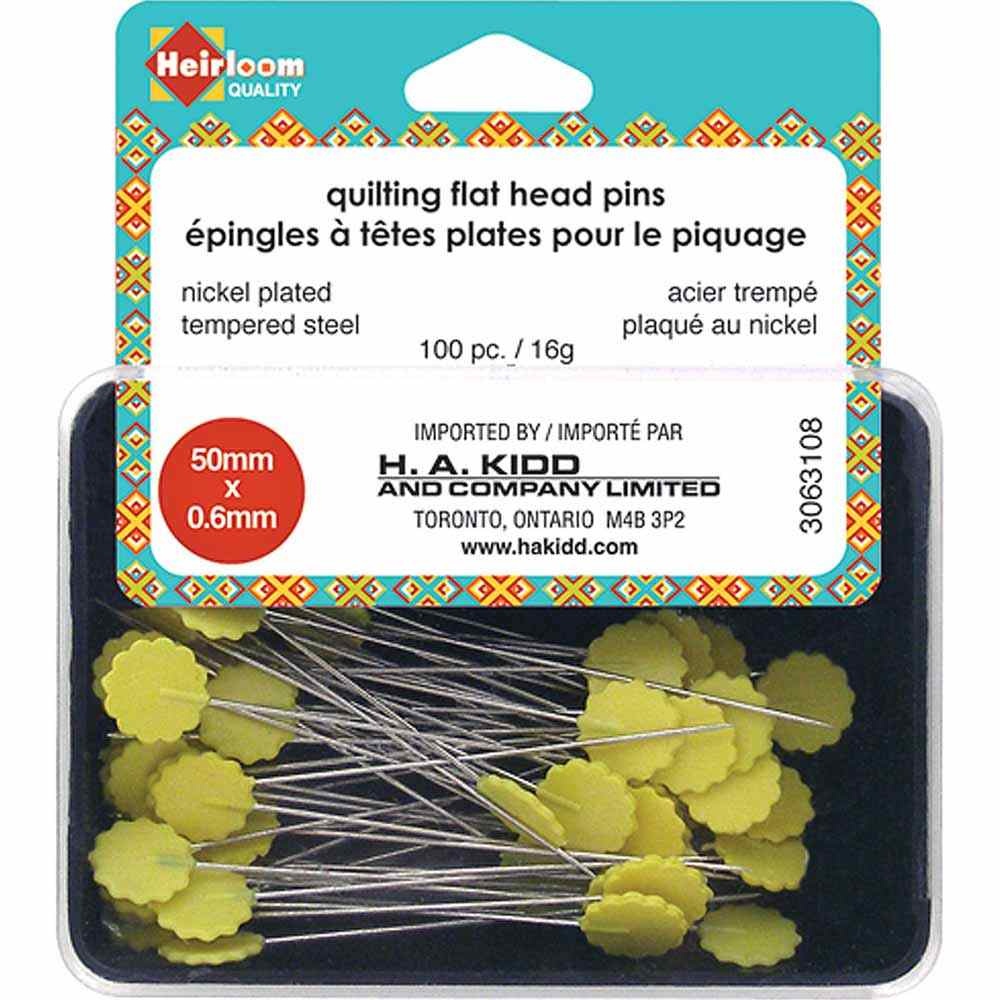 Heirloom Heirloom quilting flat head pins - yellow - 50mm (2″)