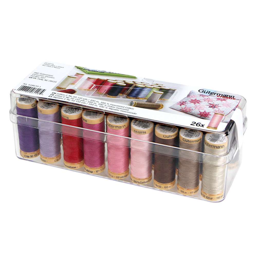 Gütermann Gütermann 100% cotton Thread Pack assorted with storage box 100m (26 spools)