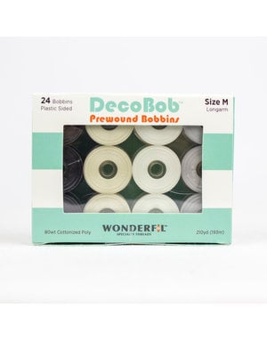 WonderFil DecoBob Prewound Decobob bobbins size M neutral colours 200m (24 bobbins)