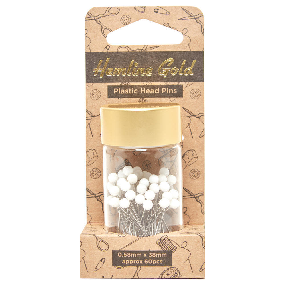 Hemline Gold HEMLINE GOLD Plastic Headed Pins (White)