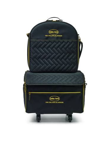 Baby Lock Baby Lock Grande valise avec sac pour module de broderie- Noir matelassé avec logo et composantes dorées