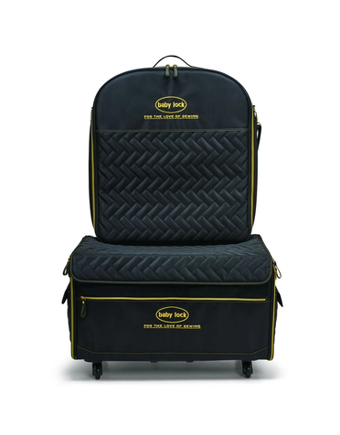 Baby Lock DISC Baby Lock Valise XL avec  valise pour module de broderie- Noir matelassé avec logo et composantes dorées