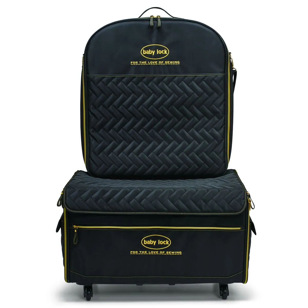 Baby Lock DISC Baby Lock Valise XL avec  valise pour module de broderie- Noir matelassé avec logo et composantes dorées