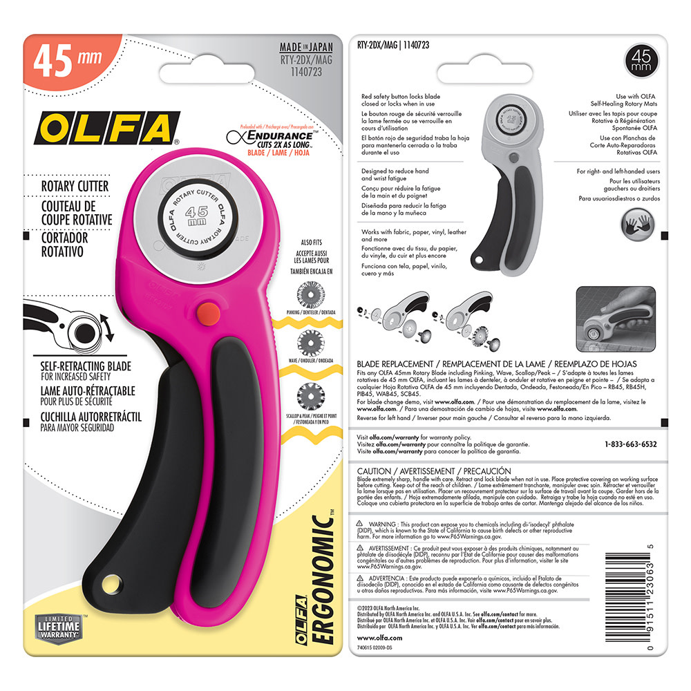 Olfa OLFA RTY-2DX/PBL - Couteau rotatif à poignée ergonomique Deluxe de 45mm - Magenta