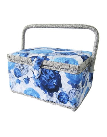 Vivace VIVACE Medium Sewing Basket - Blue Floral - 25 cm x 19 cm x 15 cm (10 x 7 1/2 x 5 3/4)