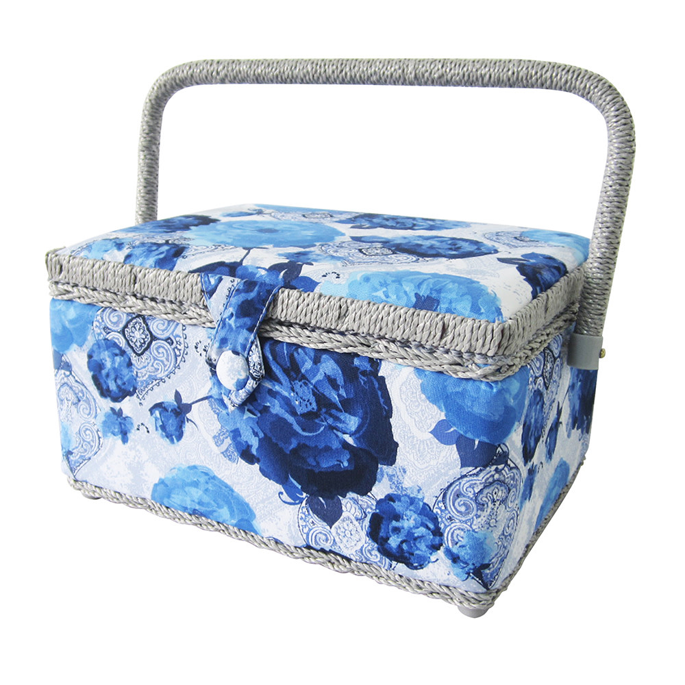 Vivace VIVACE Medium Sewing Basket - Blue Floral - 25 cm x 19 cm x 15 cm (10 x 7 1/2 x 5 3/4)
