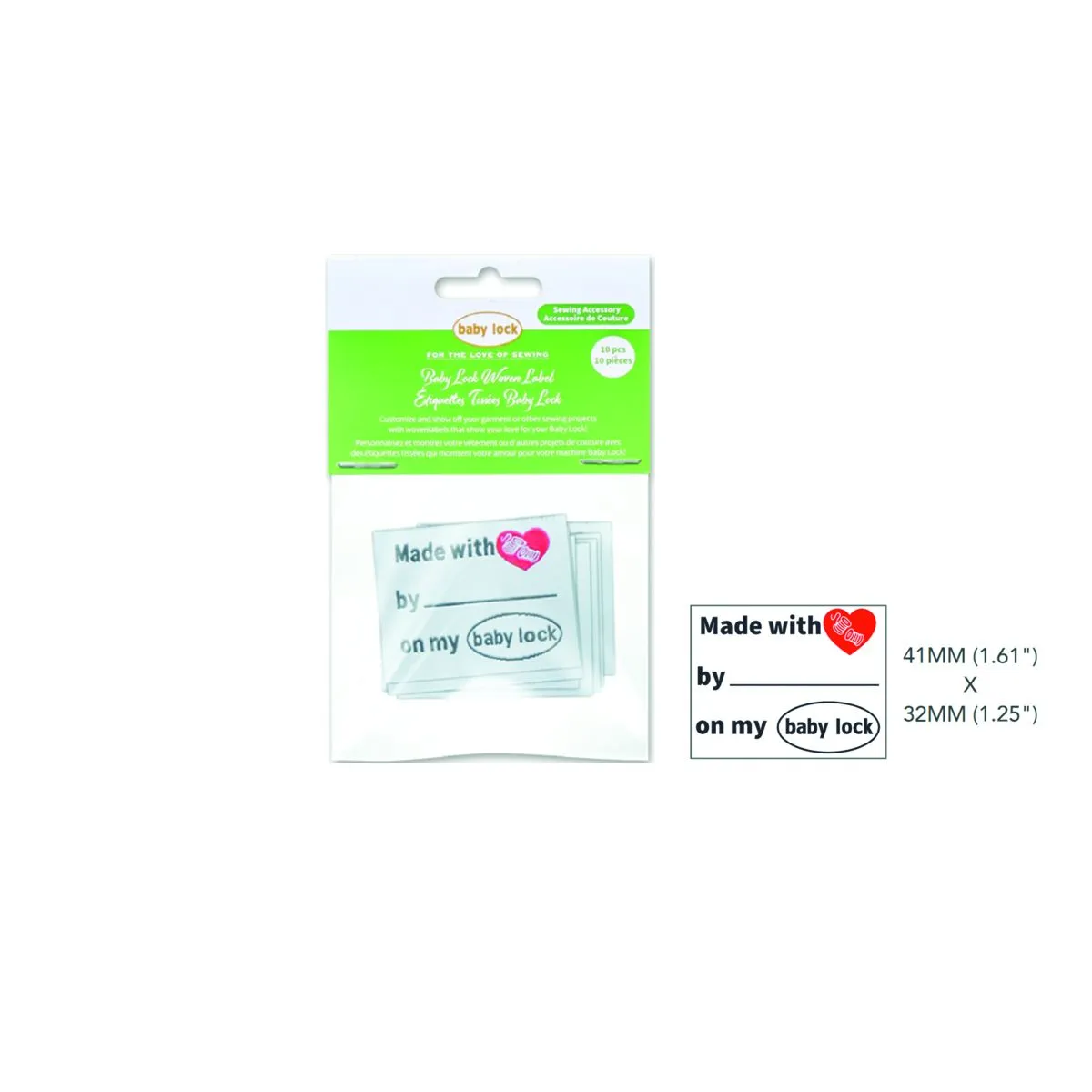 Baby Lock Made with Love from on a Baby Lock woven label-10 pack