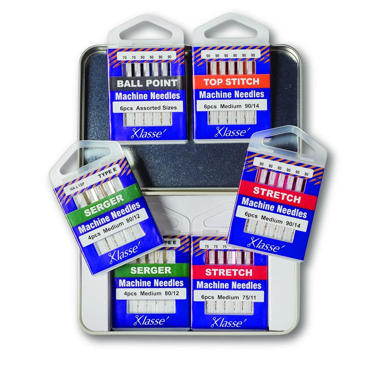 Klassé Klasse 6PC Serger HAX1SP Needle Variety Tin (For Baby Lock Acclaim, Celebrate, Victory, and Vibrant Sergers)