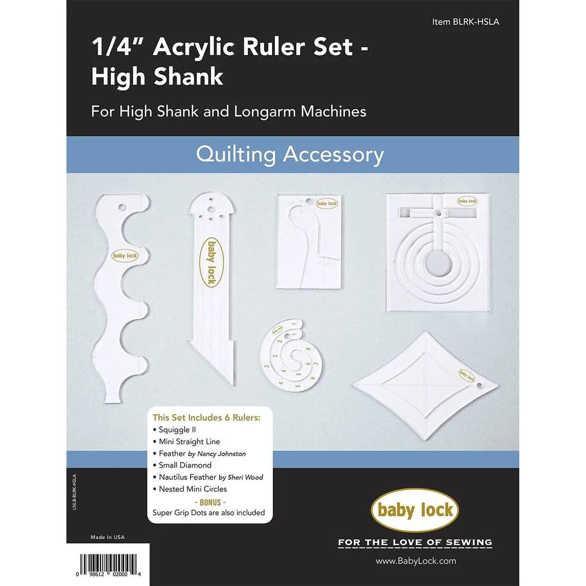 Baby Lock Baby Lock 1/4" Acrylic ruler set, high Shank longarm