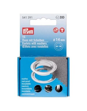 Prym Prym oeillets avec rondelles 14mm argent, paquet de 15