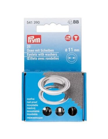 Prym Prym oeillets avec rondelles 11 mm argent, paquet de 20