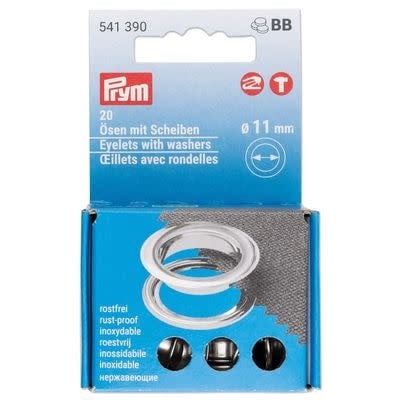 Prym Prym oeillets avec rondelles 11 mm argent, paquet de 20