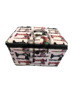 Générique Large basket rectangular floral and sewing machine motifs
