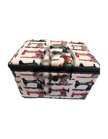 Générique Large basket rectangular floral and sewing machine motifs