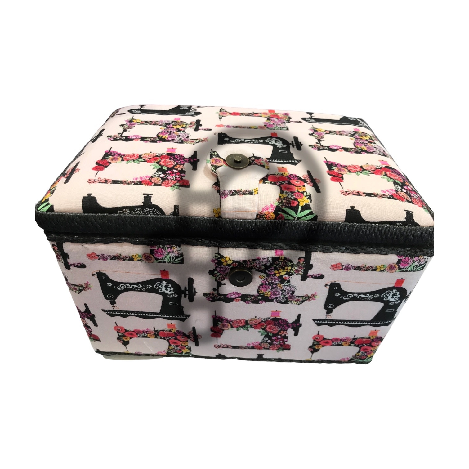 Générique Large basket rectangular floral and sewing machine motifs