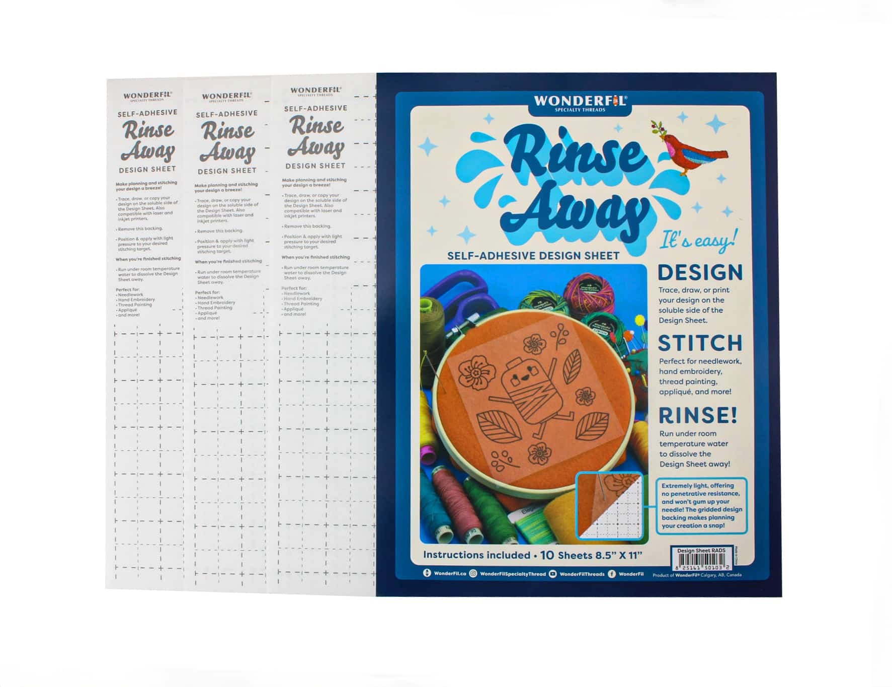 WonderFil Entoilage Rinse Away soluble - 21.5 x 28cm (8½po x 11po) - 10 feuilles