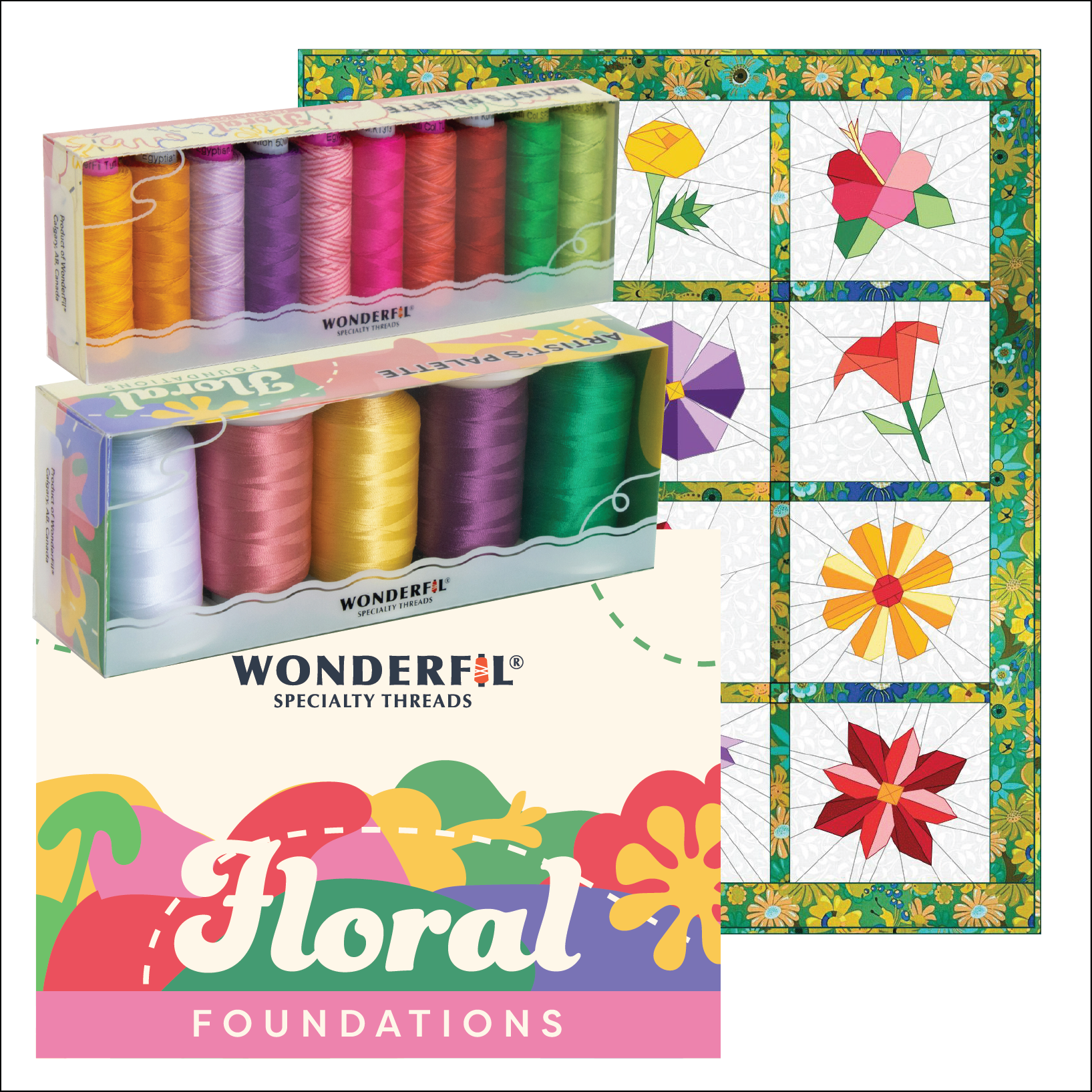 WonderFil Ensemble fils Fondation Florales 5 DecoBob 8 Konfetti/Tutti 2 Spagetti (15 Bobines)