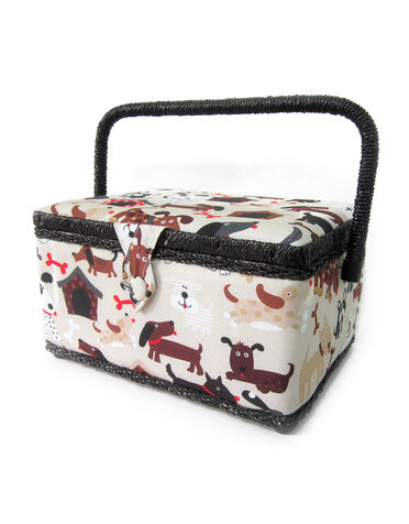 Vivace VIVACE Medium Sewing Basket - Doggy - 25 cm x 19 cm x 15 cm (10" x 7 1/2" x 5 3/4")