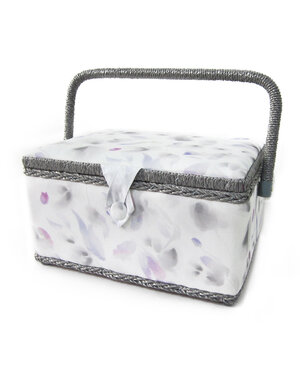 Vivace VIVACE Medium Sewing Basket - Grey Flower - 25 cm x 19 cm x 15 cm (10" x 7 1/2" x 5 3/4")