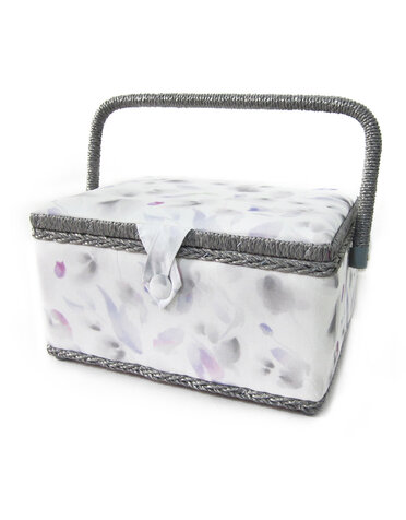 Vivace VIVACE Medium Sewing Basket - Grey Flower - 25 cm x 19 cm x 15 cm (10" x 7 1/2" x 5 3/4")