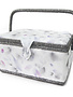 Vivace VIVACE Medium Sewing Basket - Grey Flower - 25 cm x 19 cm x 15 cm (10" x 7 1/2" x 5 3/4")