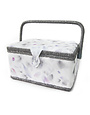 Vivace VIVACE Medium Sewing Basket - Grey Flower - 25 cm x 19 cm x 15 cm (10" x 7 1/2" x 5 3/4")