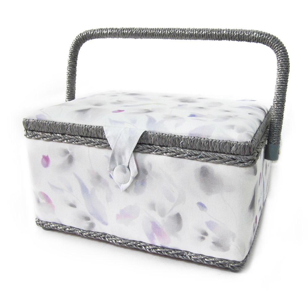 Vivace VIVACE Medium Sewing Basket - Grey Flower - 25 cm x 19 cm x 15 cm (10" x 7 1/2" x 5 3/4")