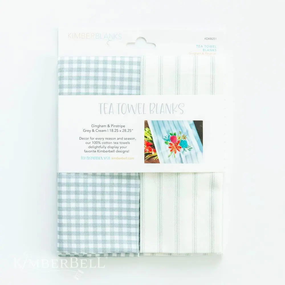 Kimberbell Gingham and pinstripe tea towel set, grey and cream