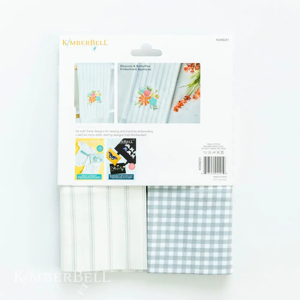 Kimberbell Gingham and pinstripe tea towel set, grey and cream