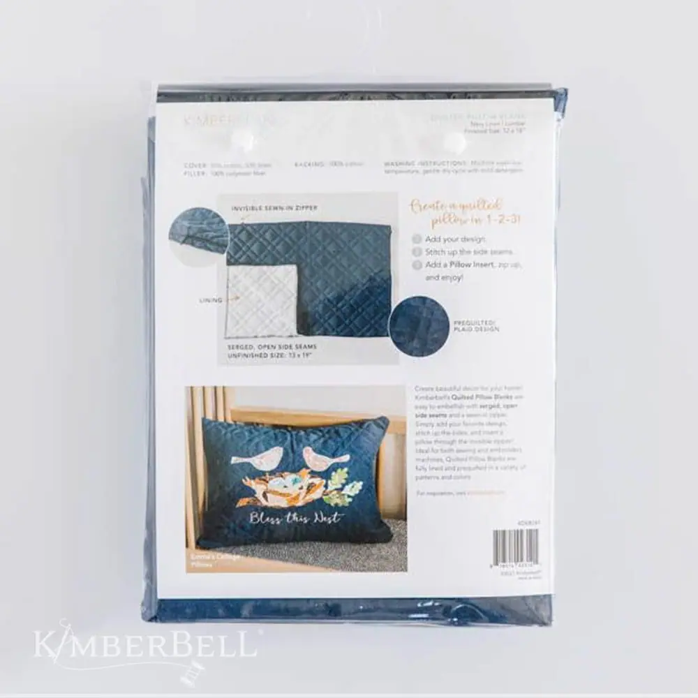 Kimberbell Housse de coussin matelassée à personnaliser, lombaire, 12 x 18 po, lin bleu marin