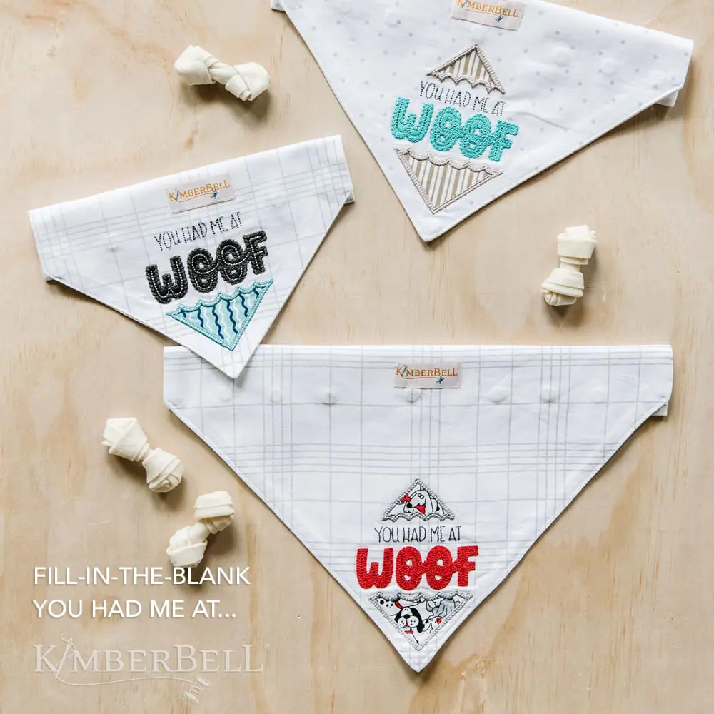 Kimberbell Pet kerchief blank, set of 2, gray & white