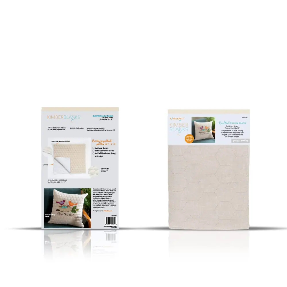 Kimberbell Quilted pillow cover blank, square, 19 x 19″ oat linen, hexagon quilting
