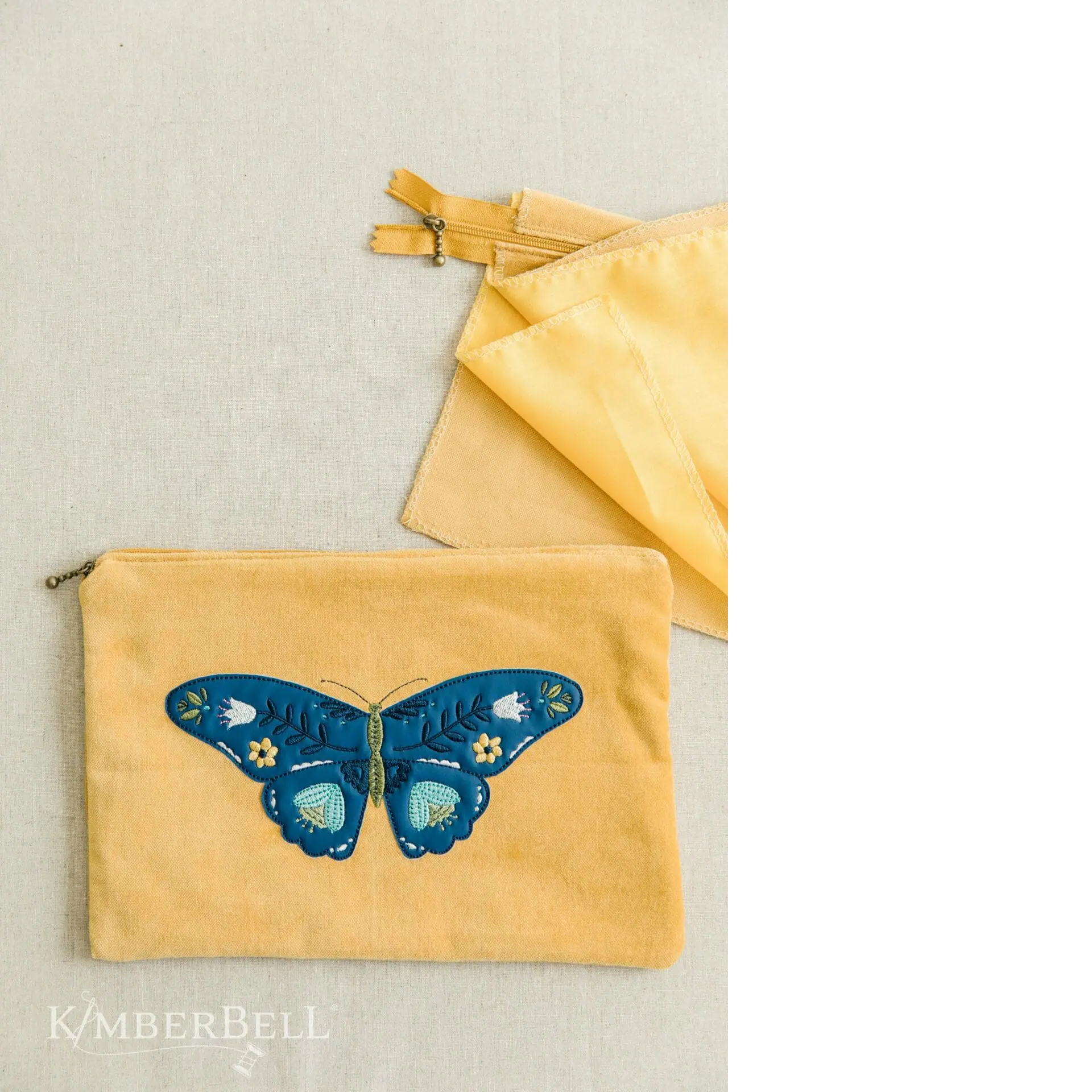 Kimberbell Pochette zippée en velours à personnaliser, petit 6×8″, moutarde