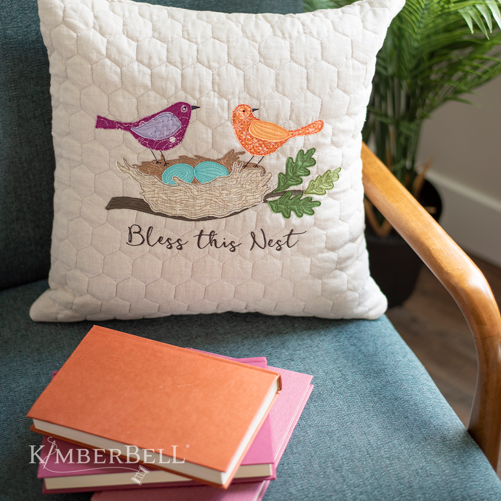 Kimberbell Quilted pillow cover blank, square, 19 x 19″ oat linen, hexagon quilting