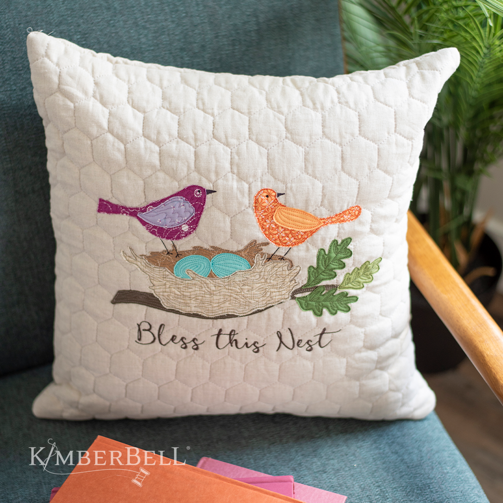 Kimberbell Quilted pillow cover blank, square, 19 x 19″ oat linen, hexagon quilting