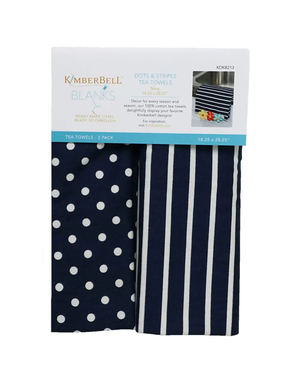 Kimberbell Linge à vaisselle à pois et rayures, bleu marine