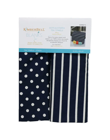 Kimberbell Linge à vaisselle à pois et rayures, bleu marine